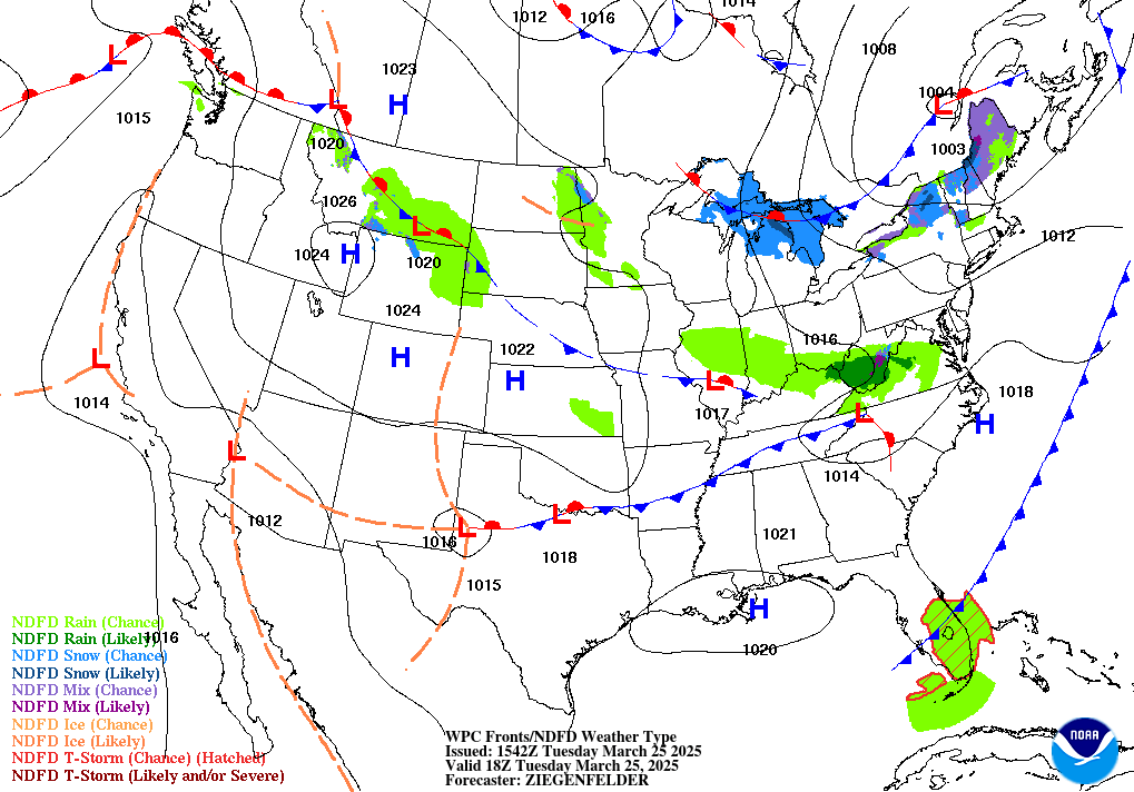 Forecast of Fronts/Pressure and Weather valid Sun 18Z