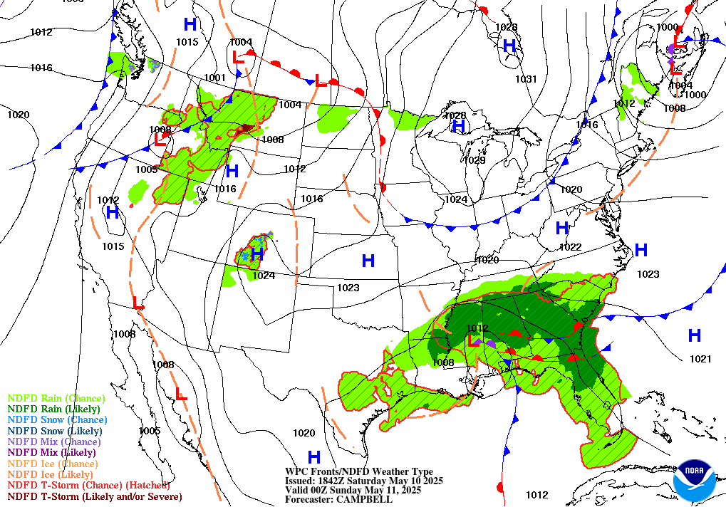 Forecast of Fronts/Pressure and Weather valid Thu 18Z