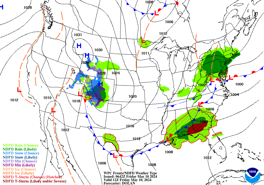 Forecast of Fronts/Pressure and Weather valid Sat 00Z