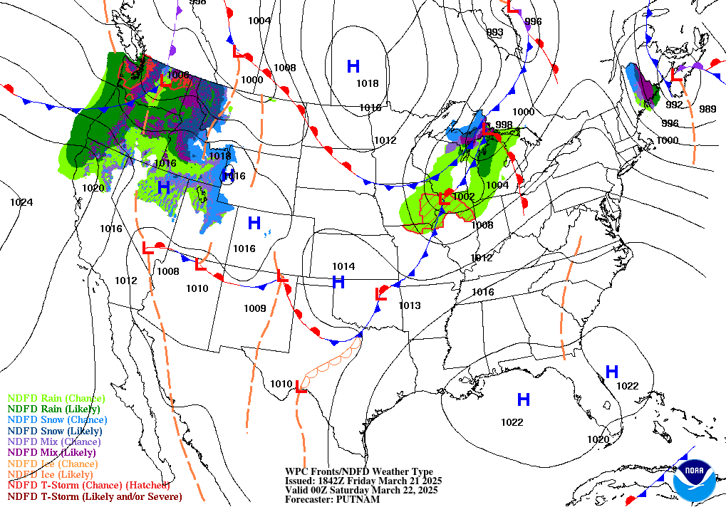 Forecast of Fronts/Pressure and Weather valid Sat 00Z