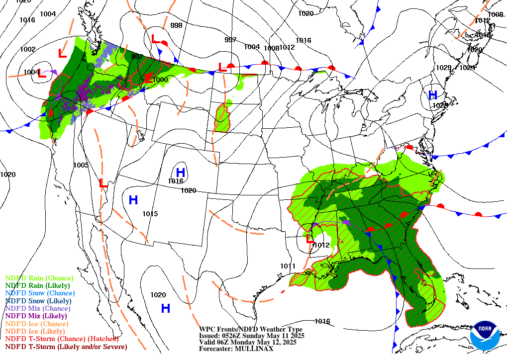 Forecast of Fronts/Pressure and Weather valid Thu 00Z