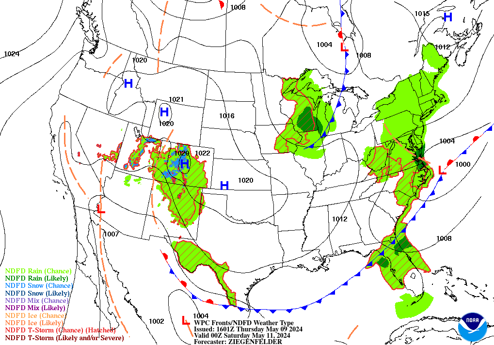 Forecast of Fronts/Pressure and Weather valid Mon 00Z