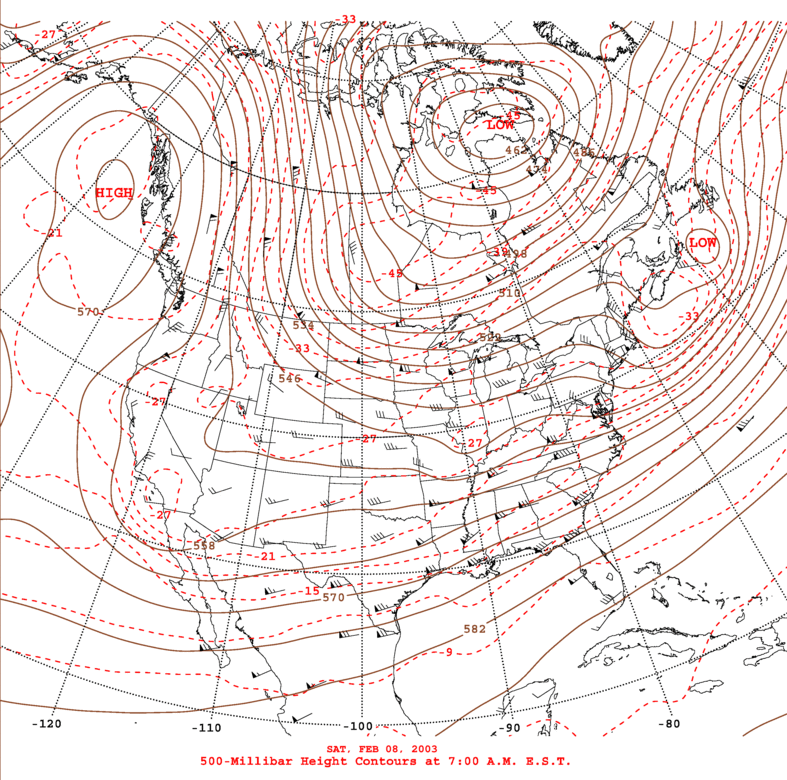 Daily 7:00 AM  E.S.T. 500-Millibar Height Contour Map