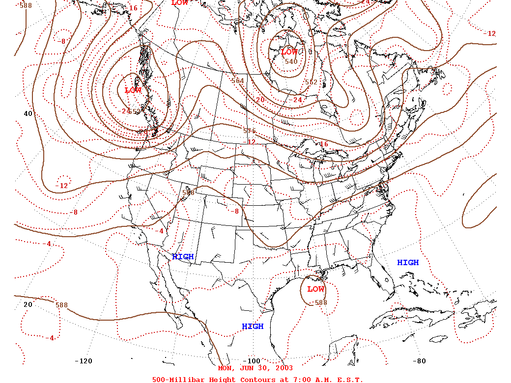 Daily 7:00 AM  E.S.T. 500-Millibar Height Contour Map