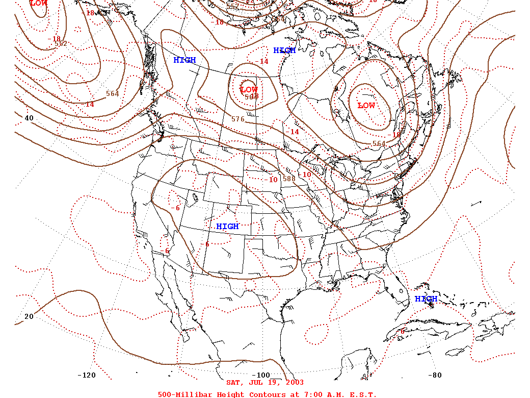 Daily 7:00 AM  E.S.T. 500-Millibar Height Contour Map