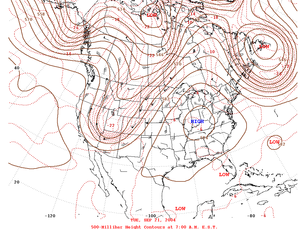 Daily 7:00 AM  E.S.T. 500-Millibar Height Contour Map