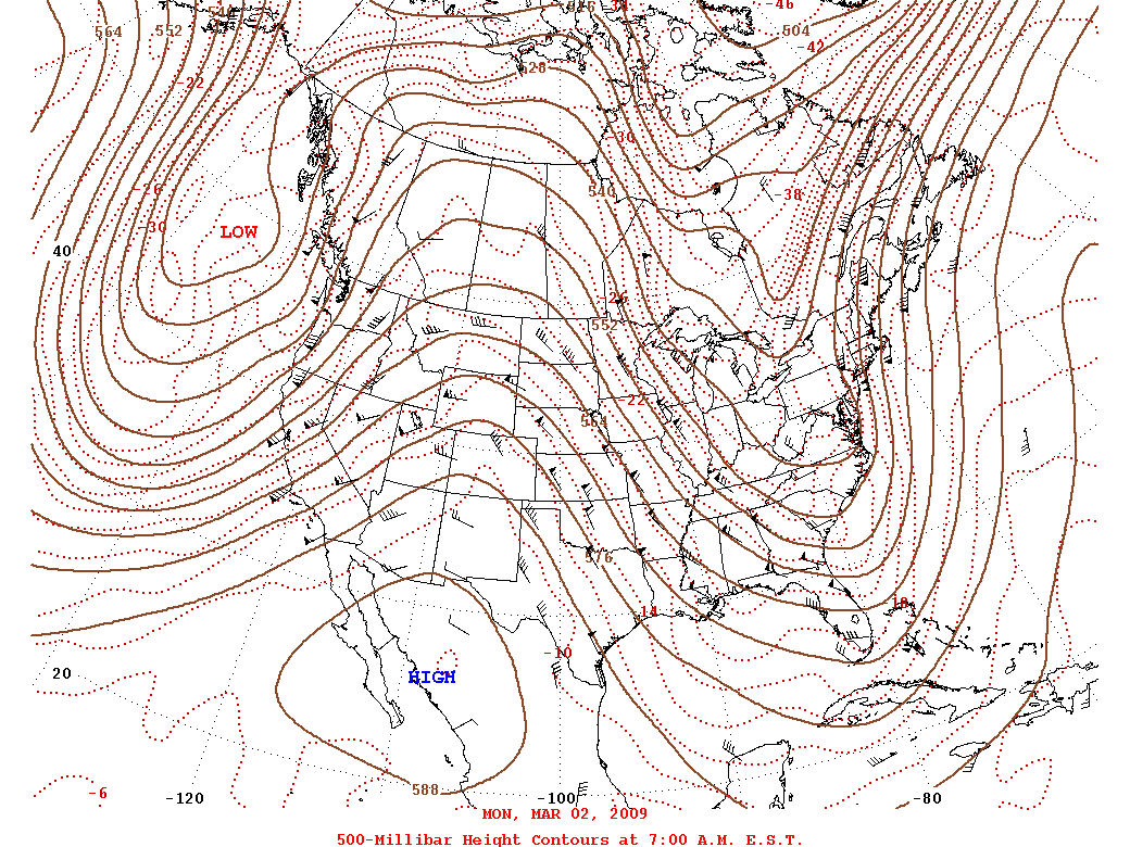 Daily 7:00 AM  E.S.T. 500-Millibar Height Contour Map