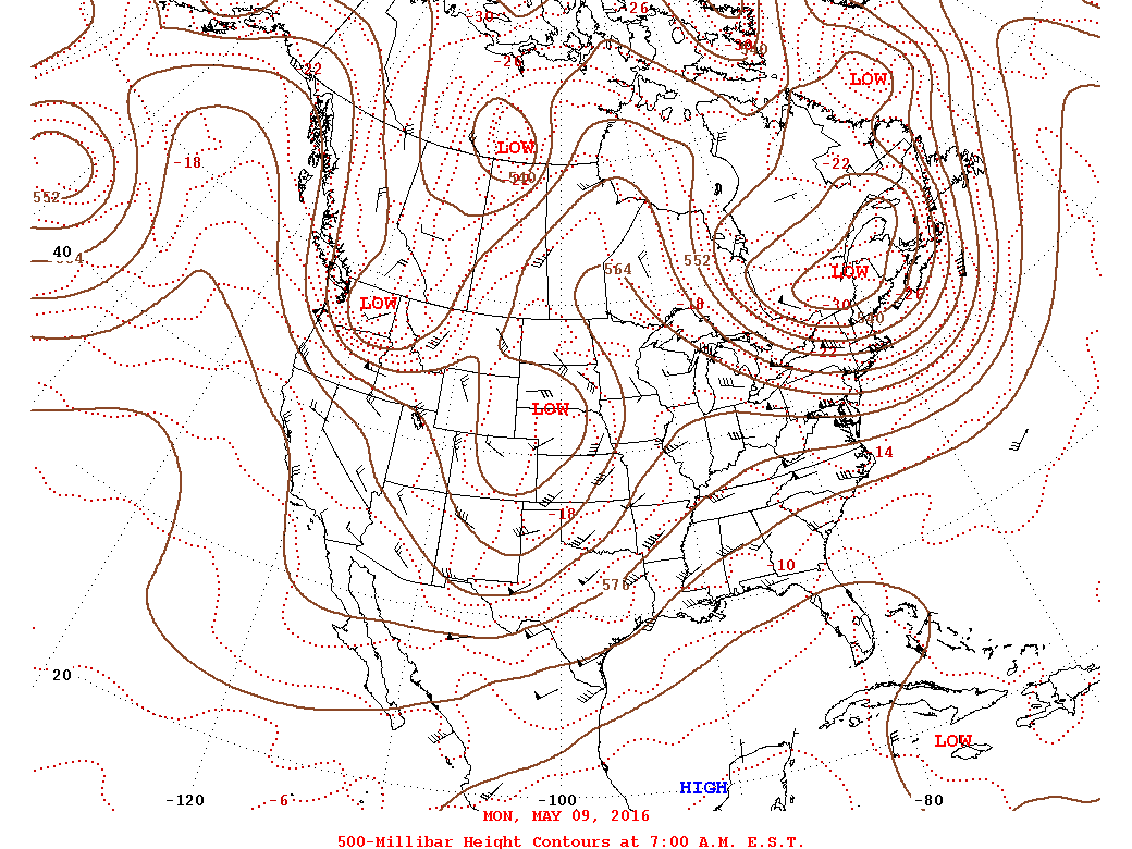 Daily 7:00 AM  E.S.T. 500-Millibar Height Contour Map