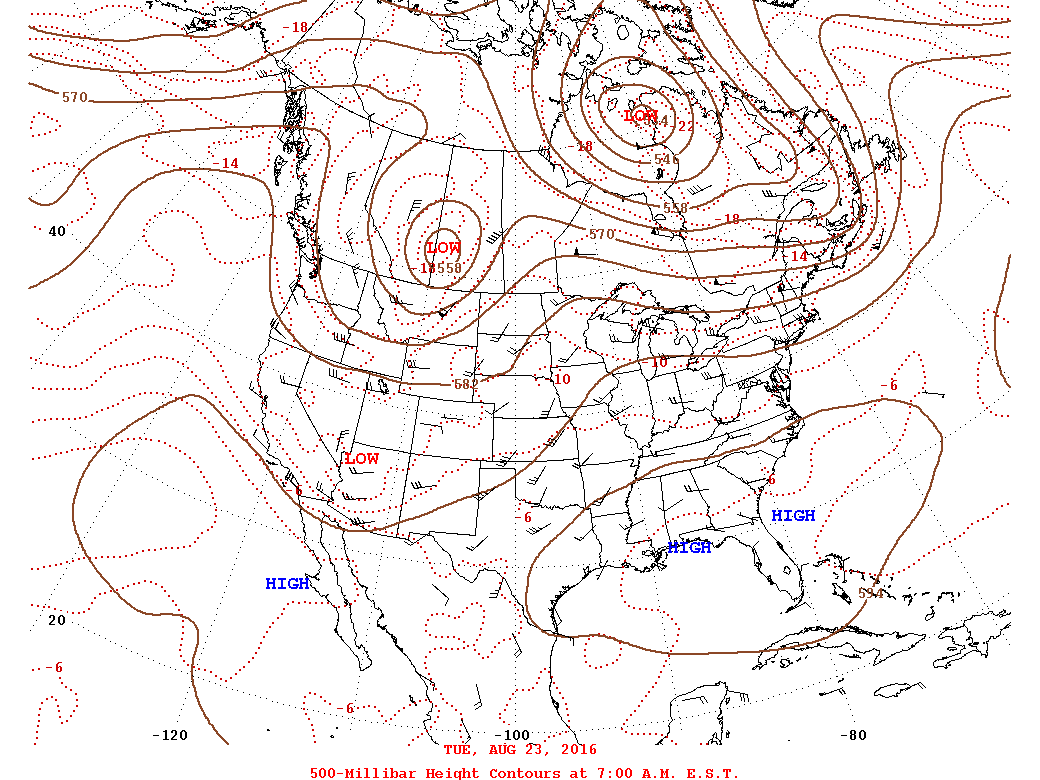 Daily 7:00 AM  E.S.T. 500-Millibar Height Contour Map