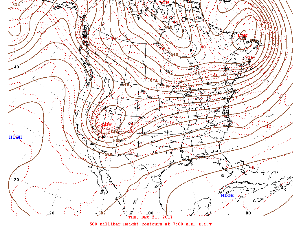 Daily 7:00 AM  E.S.T. 500-Millibar Height Contour Map