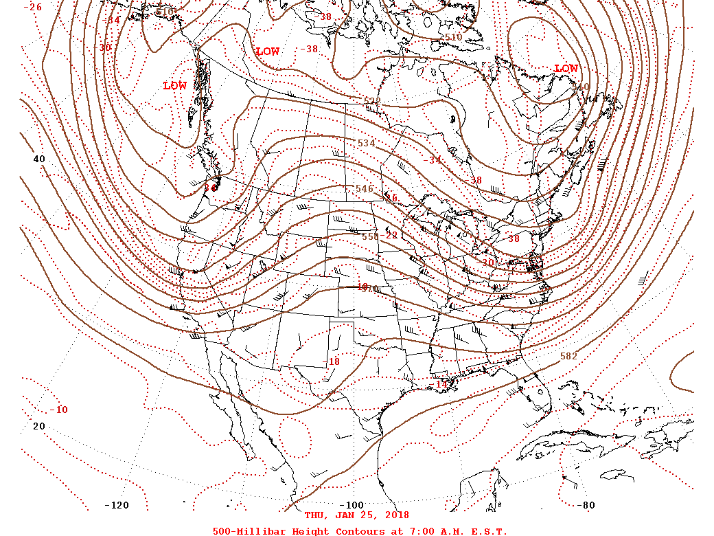 Daily 7:00 AM  E.S.T. 500-Millibar Height Contour Map