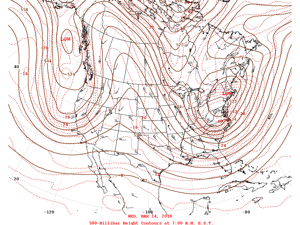 Daily 7:00 AM  E.S.T. 500-Millibar Height Contour Map