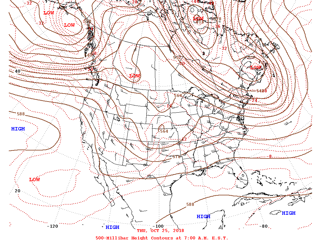 Daily 7:00 AM  E.S.T. 500-Millibar Height Contour Map