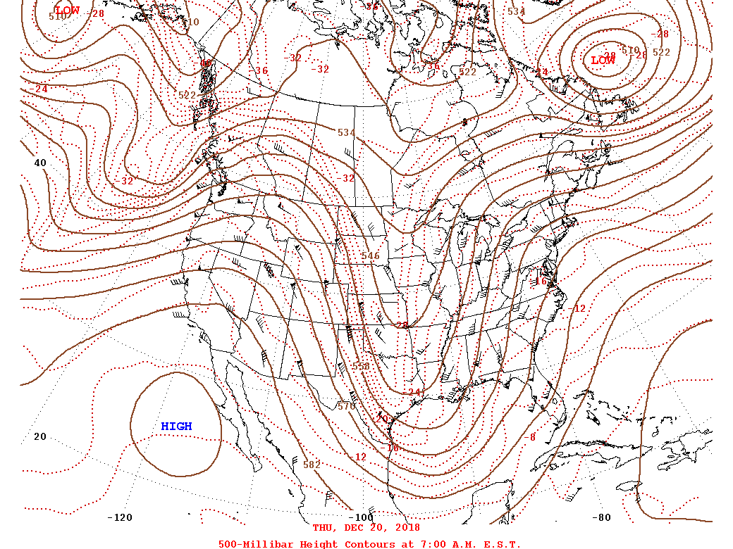 Daily 7:00 AM  E.S.T. 500-Millibar Height Contour Map