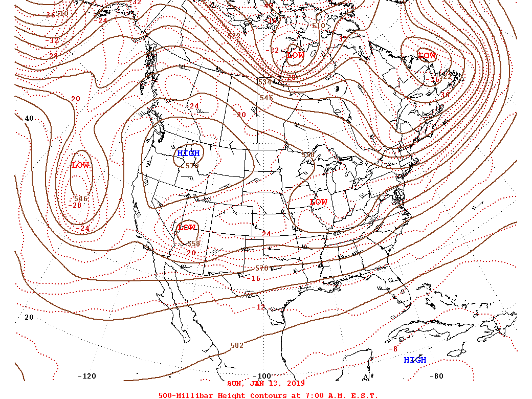 Daily 7:00 AM  E.S.T. 500-Millibar Height Contour Map