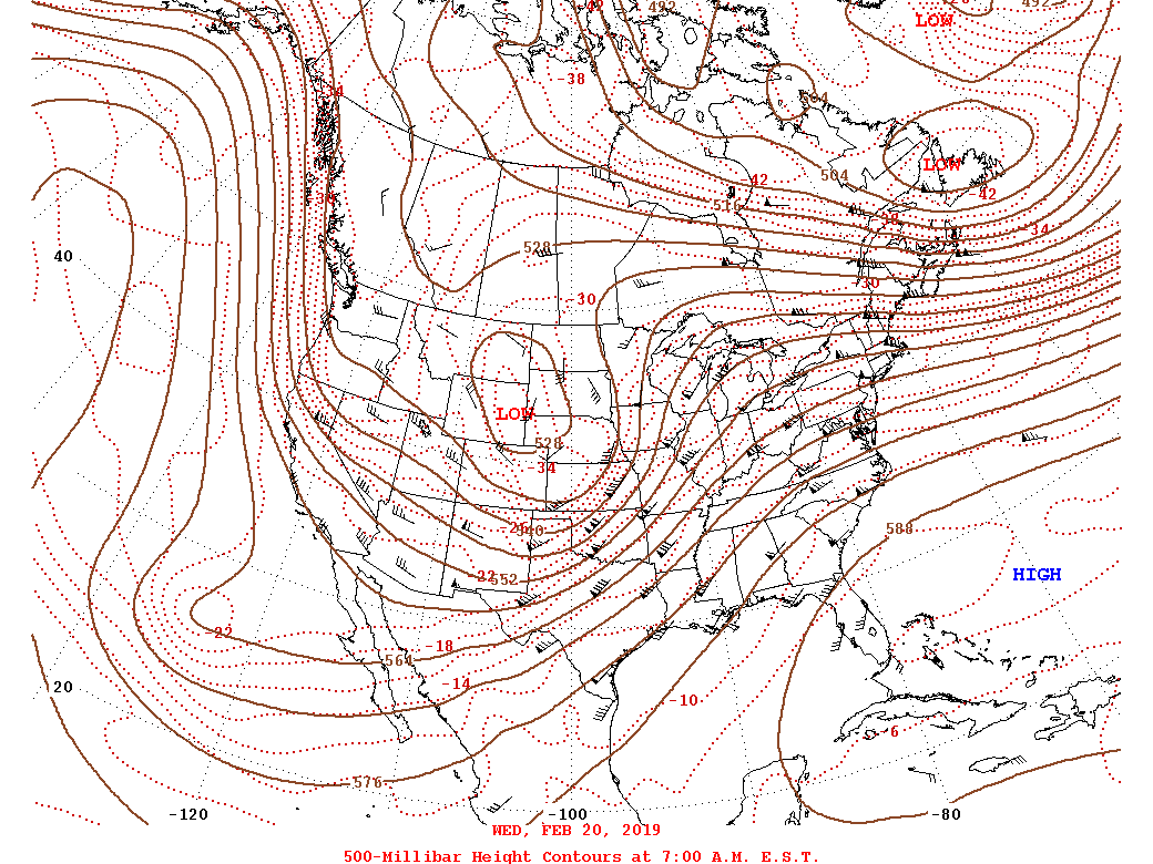 Daily 7:00 AM  E.S.T. 500-Millibar Height Contour Map