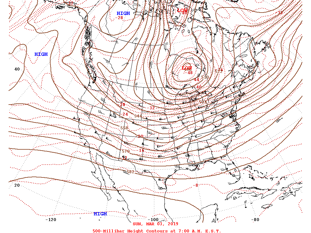 Daily 7:00 AM  E.S.T. 500-Millibar Height Contour Map