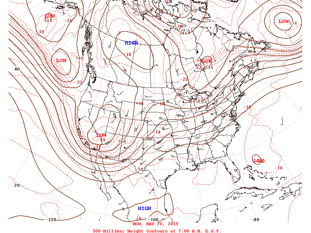 Daily 7:00 AM  E.S.T. 500-Millibar Height Contour Map