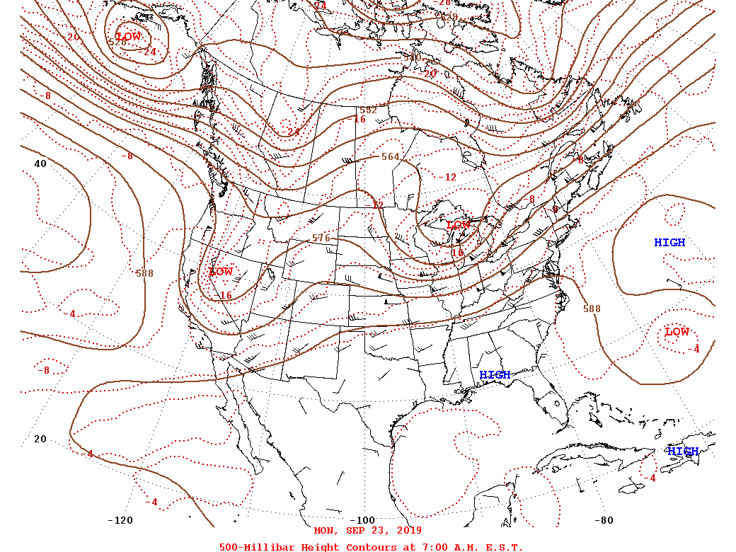 Daily 7:00 AM  E.S.T. 500-Millibar Height Contour Map