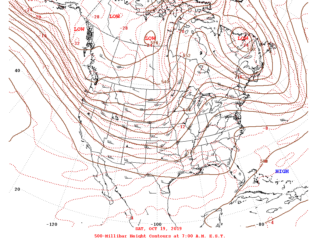 Daily 7:00 AM  E.S.T. 500-Millibar Height Contour Map