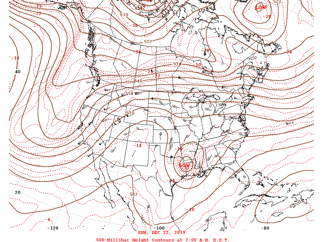 Daily 7:00 AM  E.S.T. 500-Millibar Height Contour Map