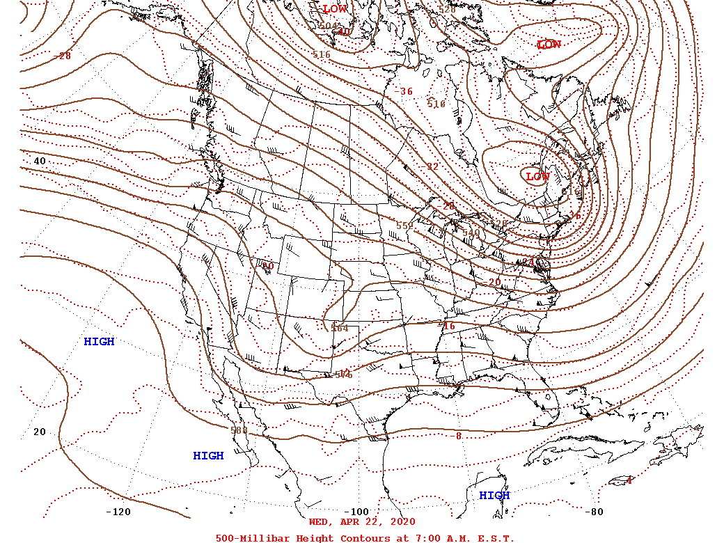 Daily 7:00 AM  E.S.T. 500-Millibar Height Contour Map