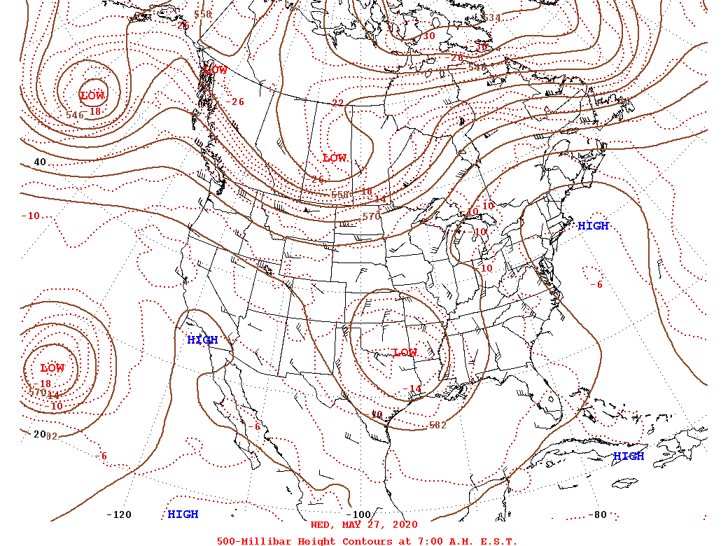 Daily 7:00 AM  E.S.T. 500-Millibar Height Contour Map