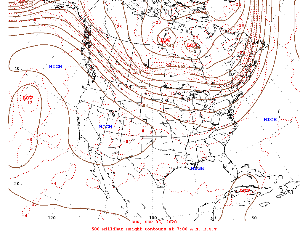 Daily 7:00 AM  E.S.T. 500-Millibar Height Contour Map