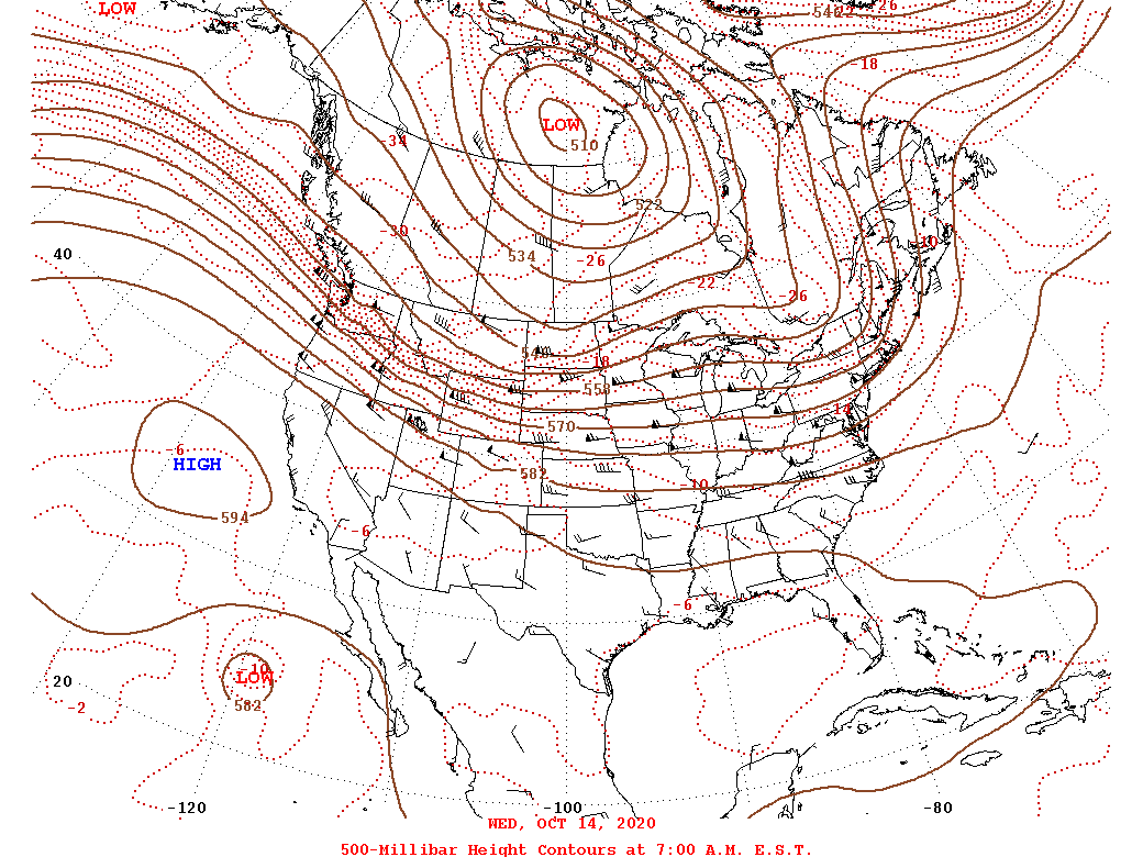 Daily 7:00 AM  E.S.T. 500-Millibar Height Contour Map