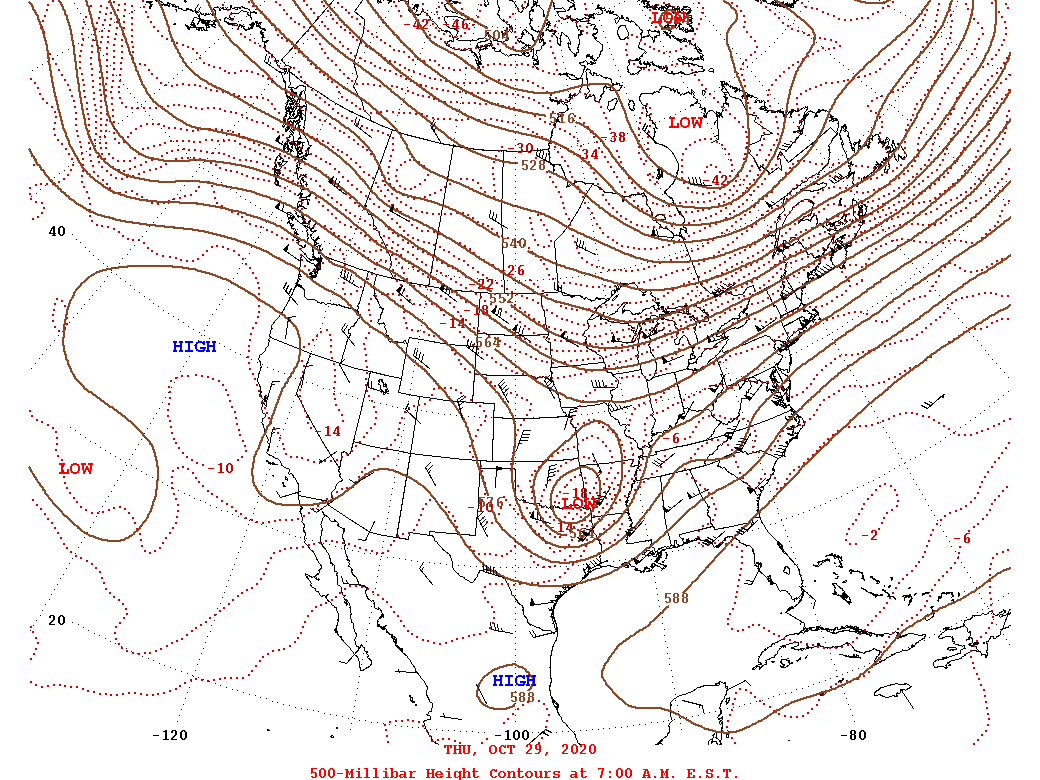 Daily 7:00 AM  E.S.T. 500-Millibar Height Contour Map