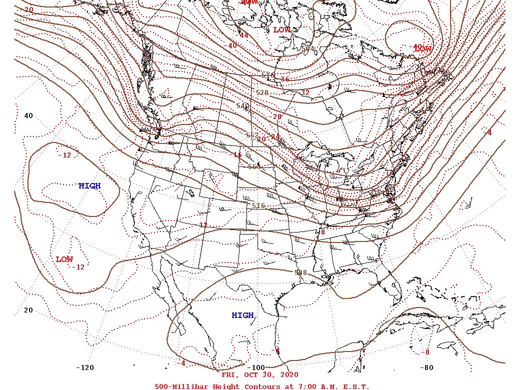 Daily 7:00 AM  E.S.T. 500-Millibar Height Contour Map