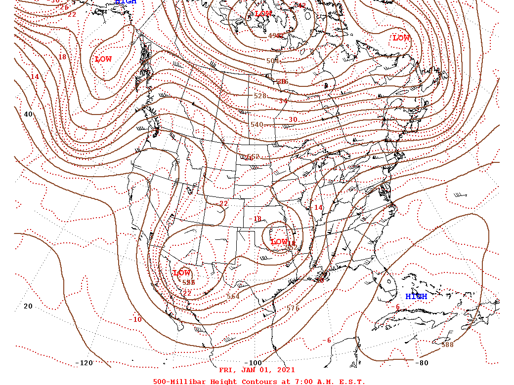Daily 7:00 AM  E.S.T. 500-Millibar Height Contour Map
