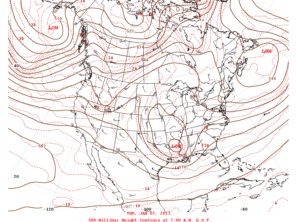 Daily 7:00 AM  E.S.T. 500-Millibar Height Contour Map