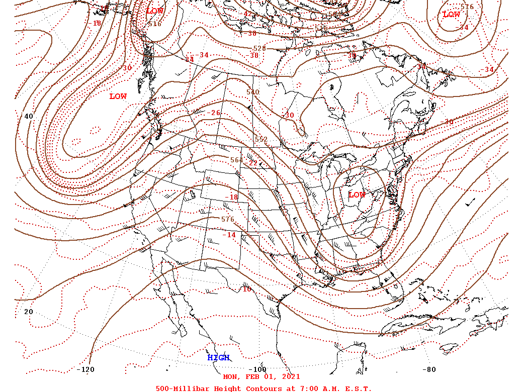 Daily 7:00 AM  E.S.T. 500-Millibar Height Contour Map