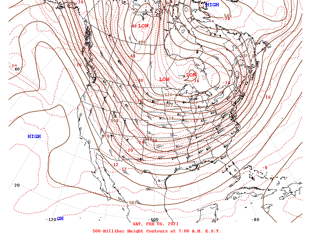 Daily 7:00 AM  E.S.T. 500-Millibar Height Contour Map