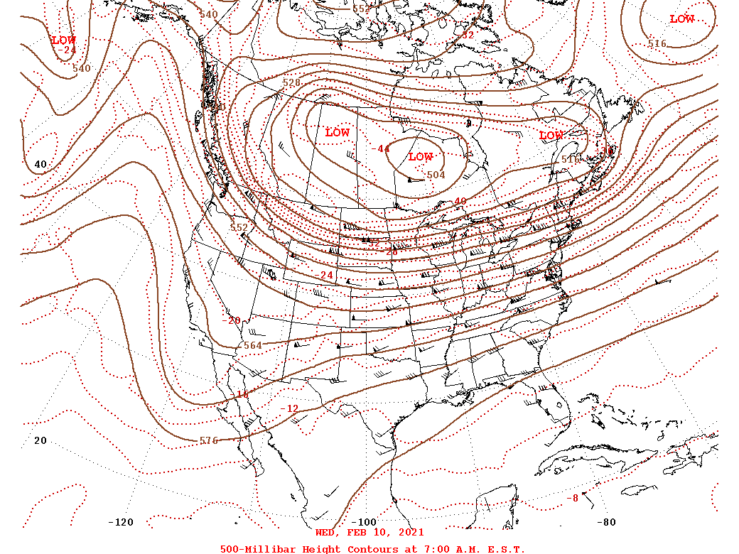 Daily 7:00 AM  E.S.T. 500-Millibar Height Contour Map