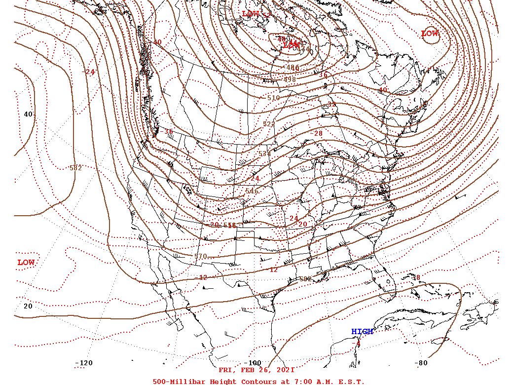 Daily 7:00 AM  E.S.T. 500-Millibar Height Contour Map