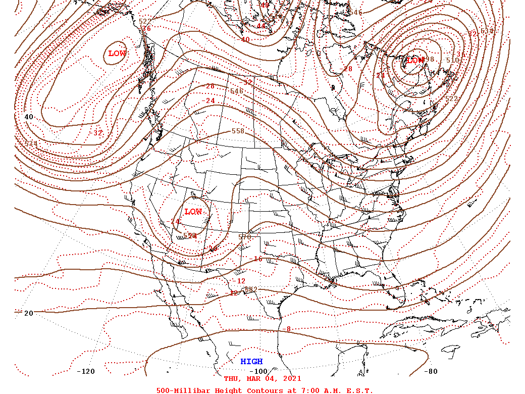 Daily 7:00 AM  E.S.T. 500-Millibar Height Contour Map