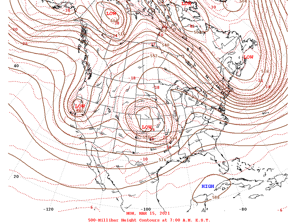 Daily 7:00 AM  E.S.T. 500-Millibar Height Contour Map