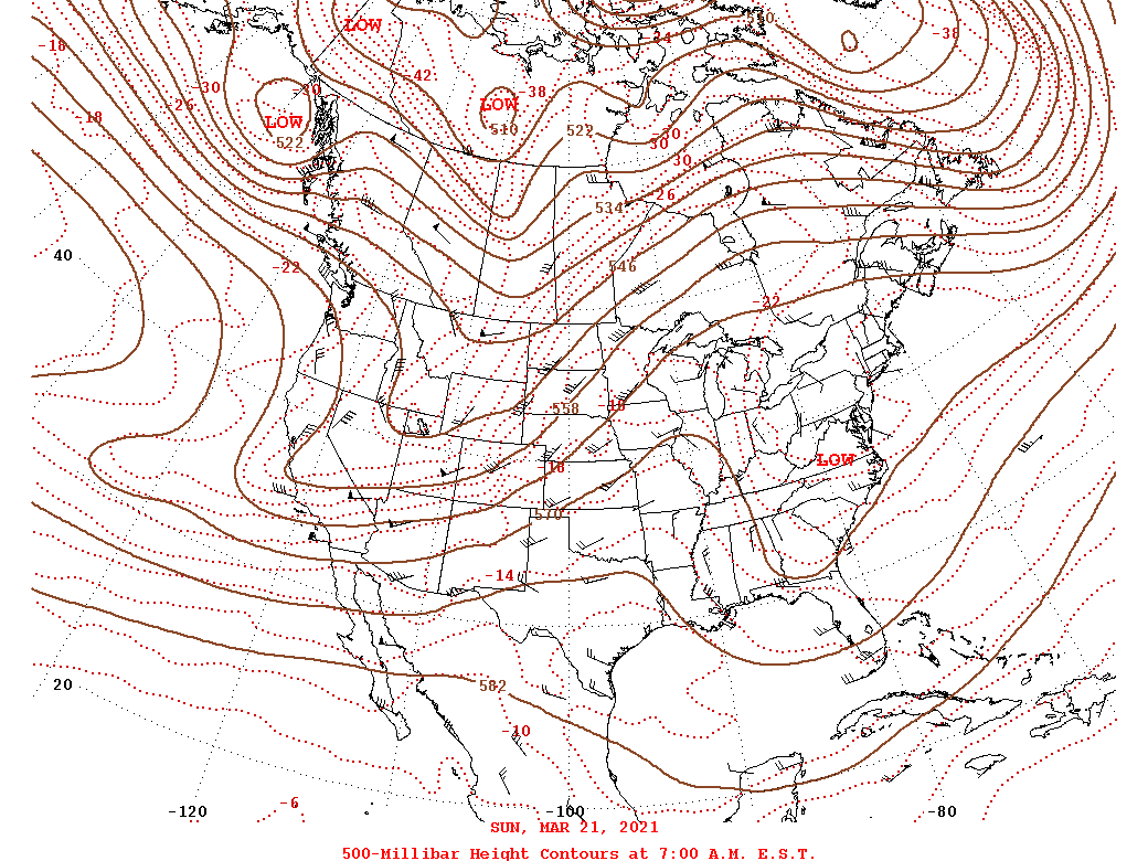 Daily 7:00 AM  E.S.T. 500-Millibar Height Contour Map