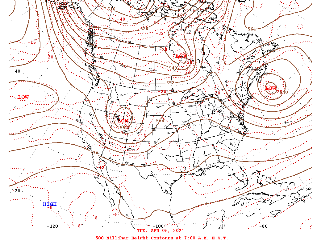 Daily 7:00 AM  E.S.T. 500-Millibar Height Contour Map
