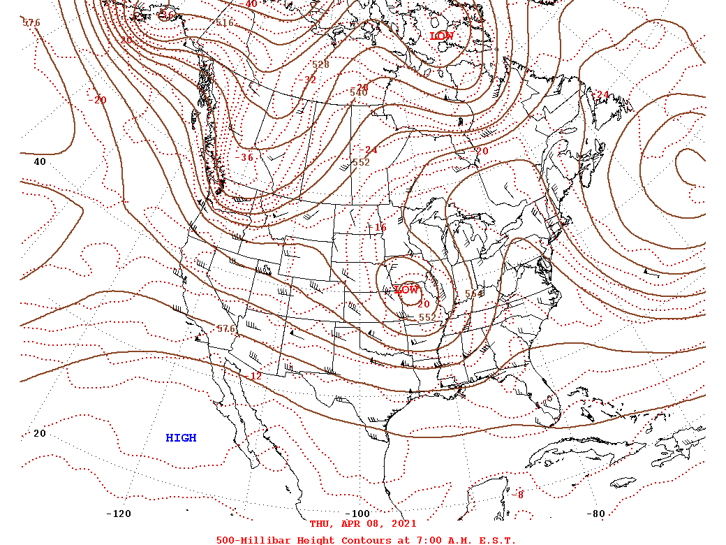 Daily 7:00 AM  E.S.T. 500-Millibar Height Contour Map