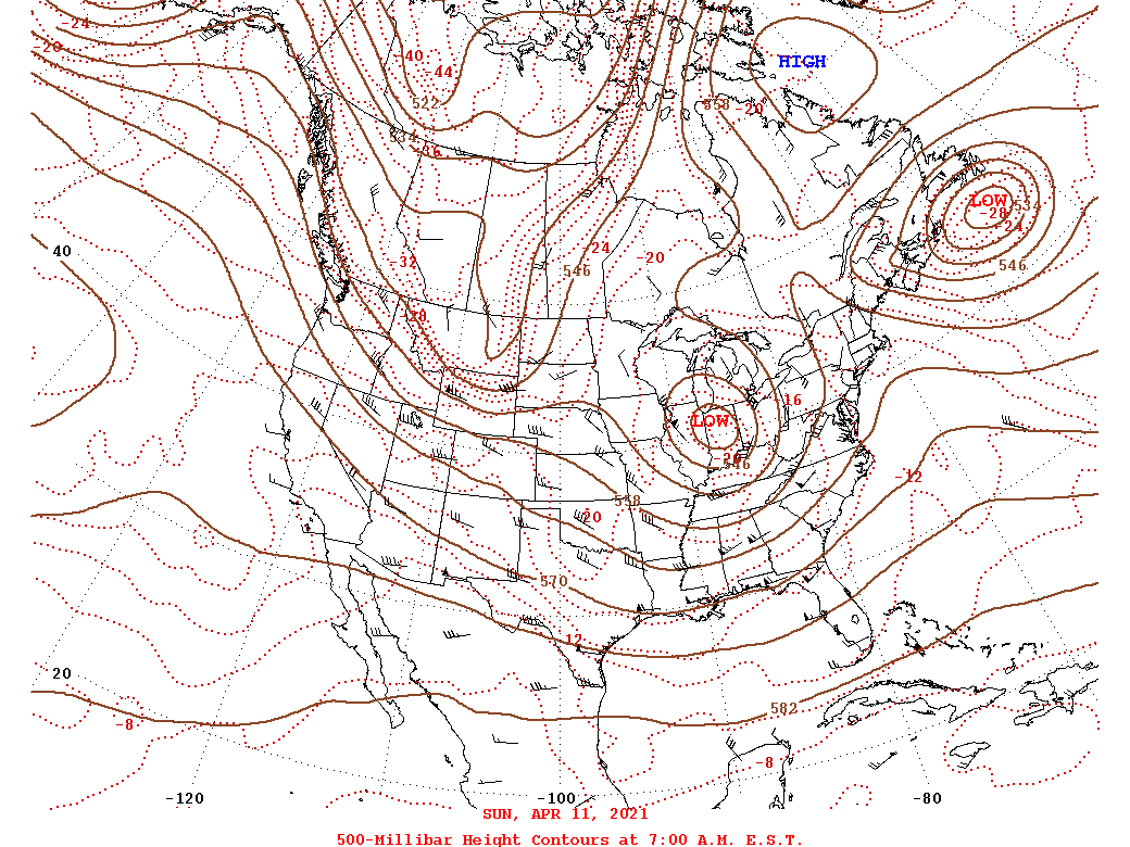 Daily 7:00 AM  E.S.T. 500-Millibar Height Contour Map