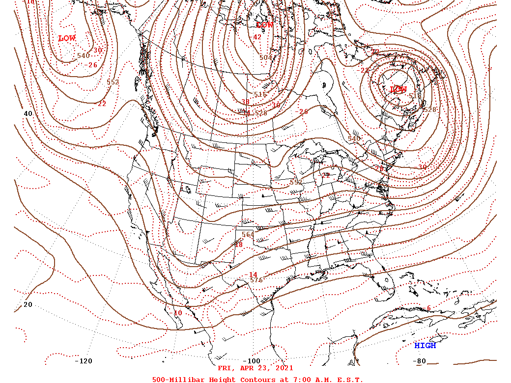 Daily 7:00 AM  E.S.T. 500-Millibar Height Contour Map