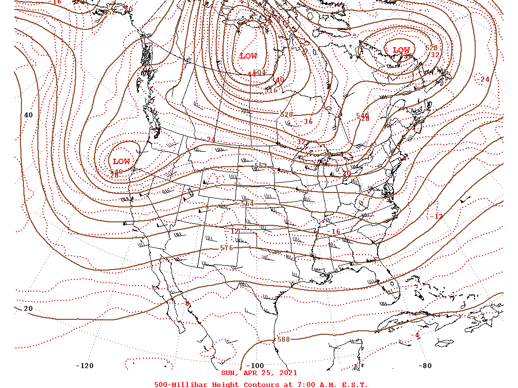 Daily 7:00 AM  E.S.T. 500-Millibar Height Contour Map