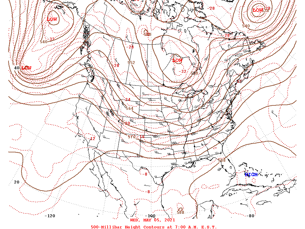 Daily 7:00 AM  E.S.T. 500-Millibar Height Contour Map
