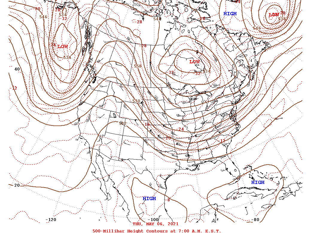 Daily 7:00 AM  E.S.T. 500-Millibar Height Contour Map