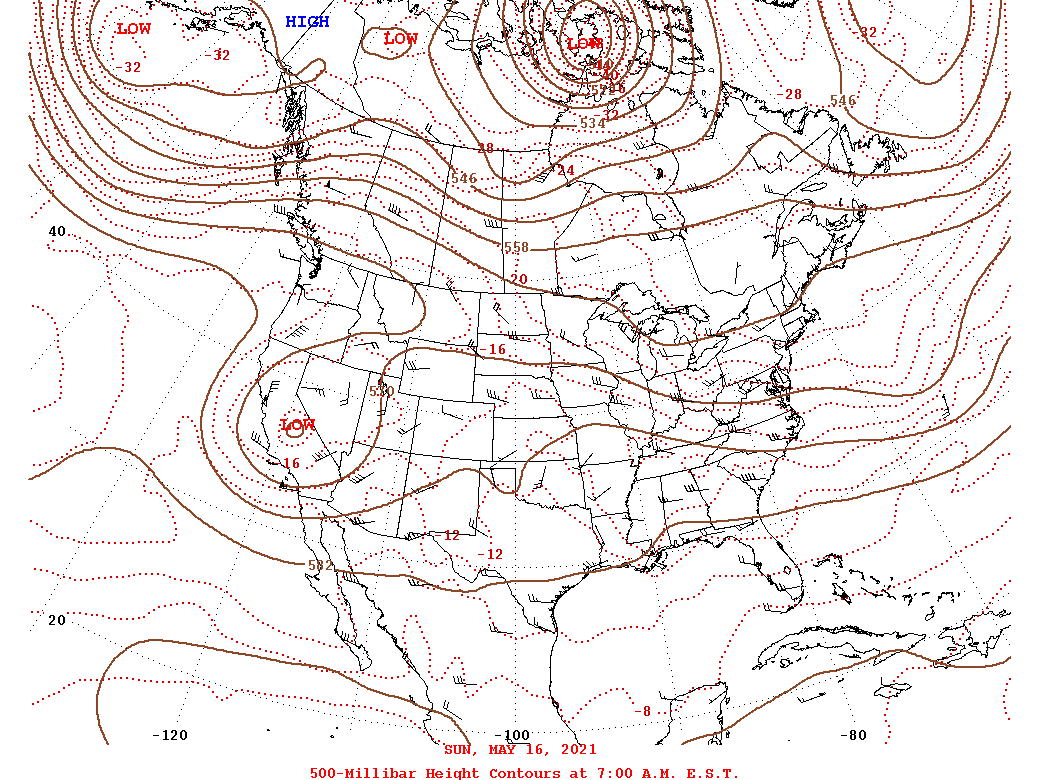 Daily 7:00 AM  E.S.T. 500-Millibar Height Contour Map