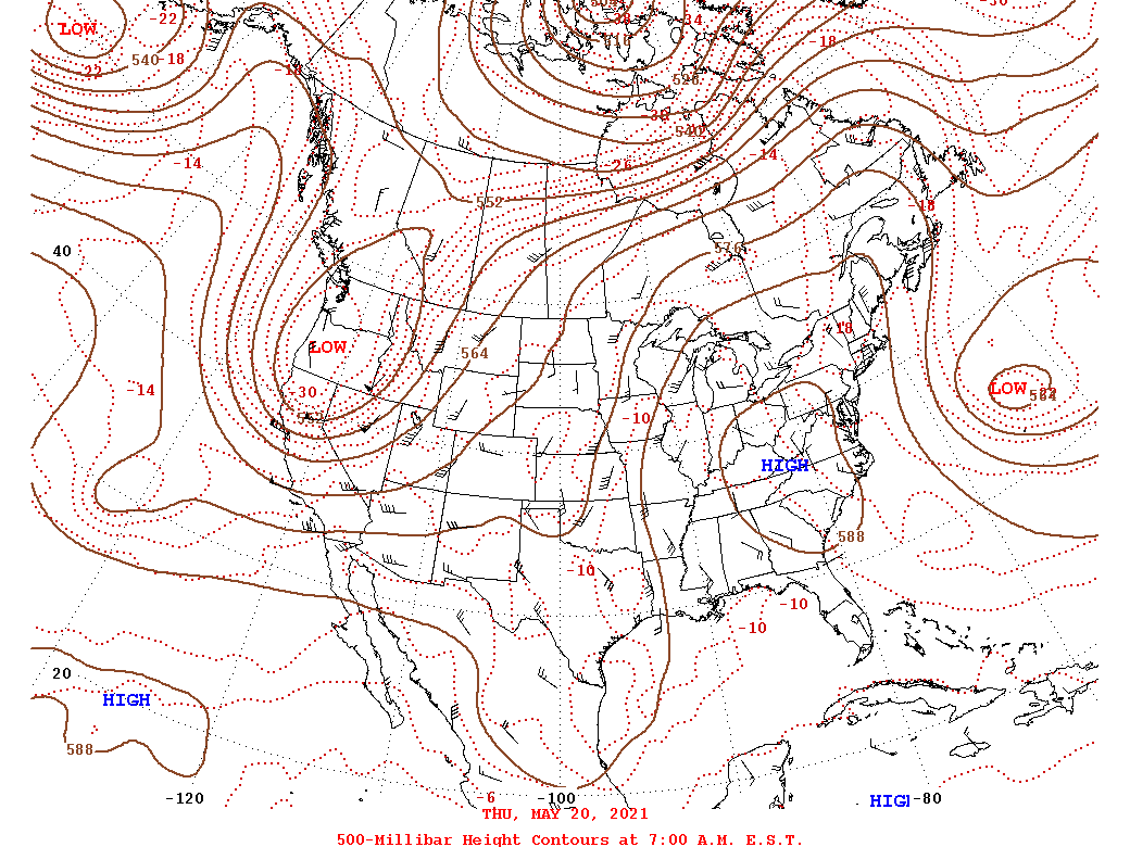 Daily 7:00 AM  E.S.T. 500-Millibar Height Contour Map
