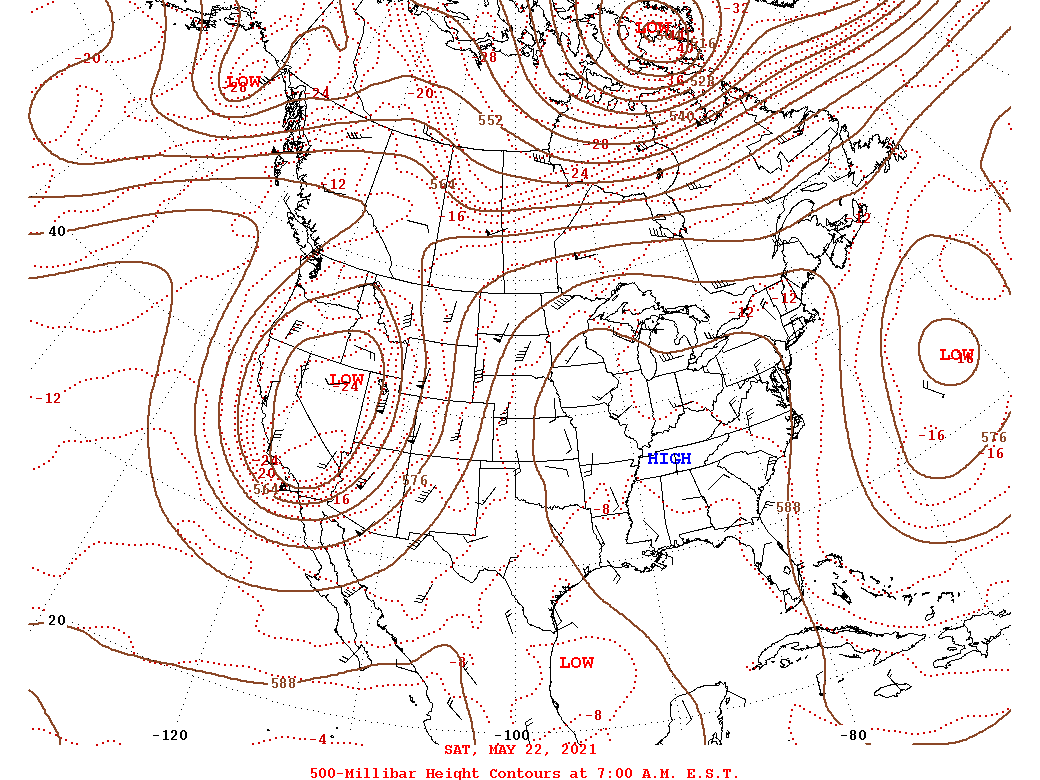 Daily 7:00 AM  E.S.T. 500-Millibar Height Contour Map